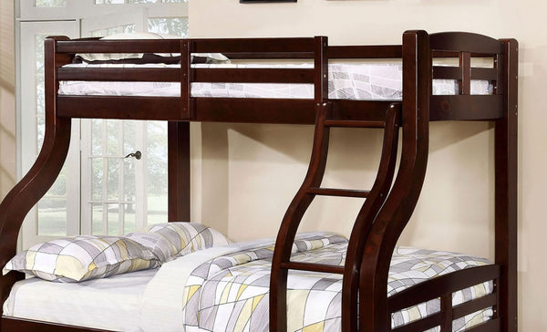 English Elm Twin Over Full Bunk Bed In Espresso Finish - Bold Curved Design With Integrated Ladder For Style B2741S00379-GIGA