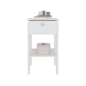 English Elm Scooba Matte White Nightstand with Drawer and Open Shelf for Modern Bedrooms B092P390614