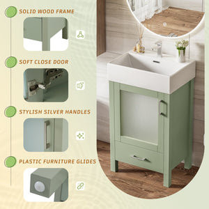 English Elm 20-Inch modern bathroom vanity with ceramic sink, soft-close door and ample storage for small spaces Green WF324691AAF