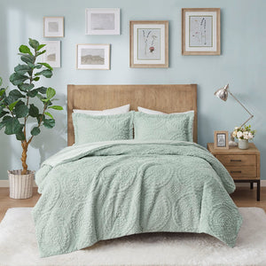 English Elm Full/Queen Arya Medallion Faux Fur Comforter Mini Set Aqua Embroidered Ultra Plush Machine Washable Elegance B03597230