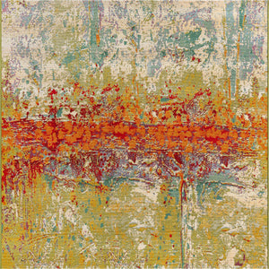 Unique Loom Outdoor Modern Crumpled Machine Made Abstract Rug Multi, Gold/Green/Navy Blue/Orange/Red/Beige/Blue/Brown/Cream 5' 4" x 6' 1"