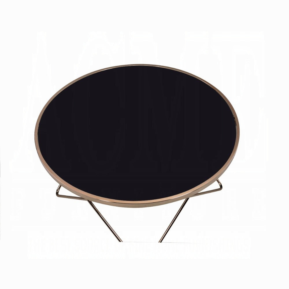 English Elm 1pc Round Glass Top Coffee Table with Mid-Century Metal Frame, Elegant Living Room Accent Piece Black,Champagne 38 L x 39 W x 5 H B2741P332645
