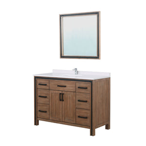 English Elm Rustic Barnwood 48" Bath Vanity with White Quartz Top, Chrome Faucet, 34" Mirror, Scratch-Resist Durable B2731S01347