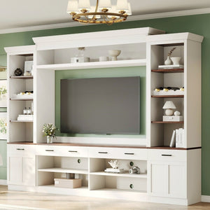 English Elm On-Trend Farmhouse 4-Piece Entertainment Wall Unit For Tvs Up To 70" With Wine Rack & Adjustable Shelves N721S000046K-GIGA