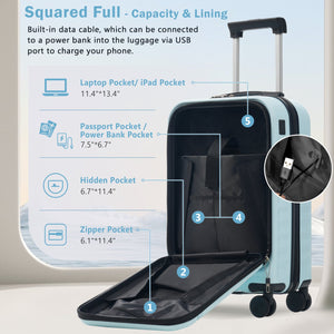 English Elm Front Access Hardside 3 Piece Travel Set with Usb Port Spinner Wheels and Tsa Lock Light Blue N732P326130N