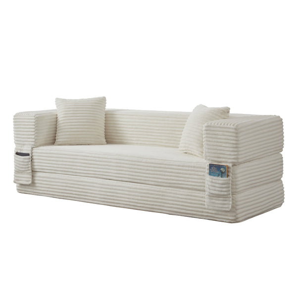 English Elm Modern Cord Fabric Convertible Sofa Sleeper Low Profile Square Frame for Apartments White W3396P439850