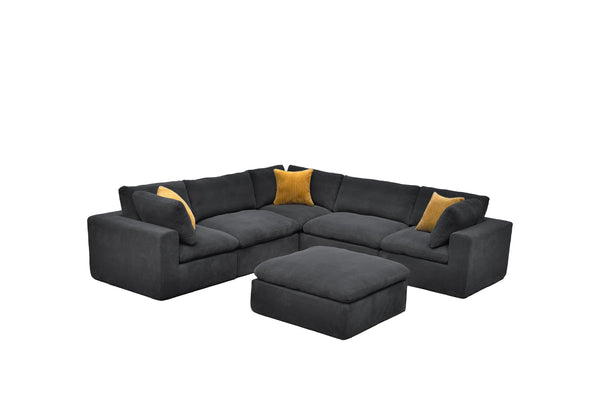 English Elm Coffee Bean Basket Weave Modular Sectional Foam Compressed with Toss Pillows Included Dark Gray B2748S00080