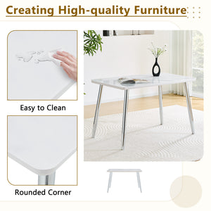 English Elm Table and Chair Set Marble Glass Top Silver Legs Four Seat Modern Dining W1151S04641