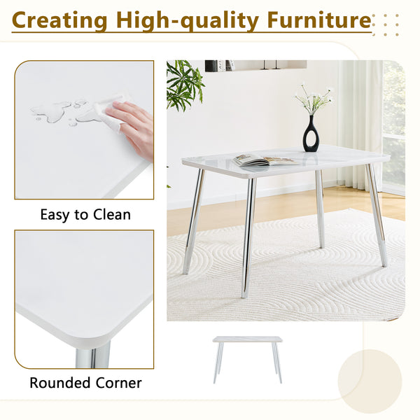 English Elm Table and Chair Set Marble Glass Top Silver Legs Four Seat Modern Dining W1151S04641