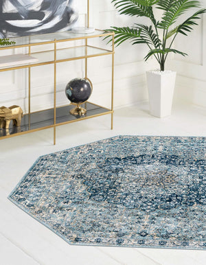 Unique Loom Newport Elms Machine Made Medallion Rug Navy Blue, Light Blue/Ivory 7' 1" x 7' 1"