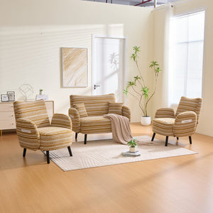 English Elm Modern tufted two-seater sofa with boucle upholstery, tapered legs, storage pockets and plush comfort for small spaces and offices Mustard yellow W395P376588