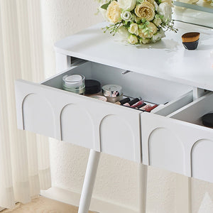 English Elm Modern Makeup Vanity Desk with Slide-Out Cabinet, LED Mirror, 4 Soft-Close Drawers & Cushioned Stool White N844P257529A