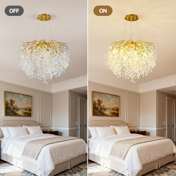 English Elm Modern Crystal Branch Chandelier Gold Aluminum Adjustable Arms Dining Room Glam W5008P391090