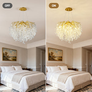 English Elm Modern Gold Branch Chandelier with Crystal Pendants for Dining and Living Rooms W5008P391089