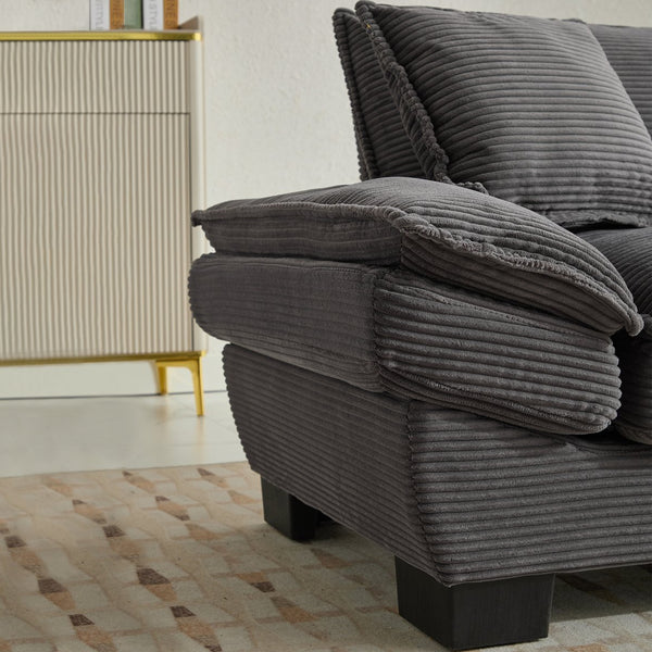English Elm Corduroy Stylish Sleeper Sofa Loveseat with Dual-Layer Cushions & Two Support Pillows, Sturdy Frame Grey W676P184143