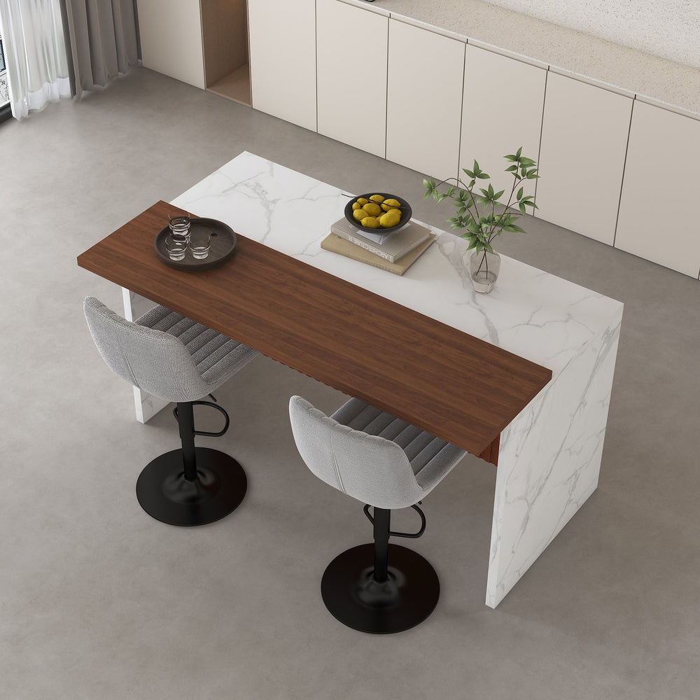 English Elm 63" Modern Kitchen Island Set With 2 Gray Bar Stools - Stylish Marble Look, Led Lighting & Versatile Use W2699S00070