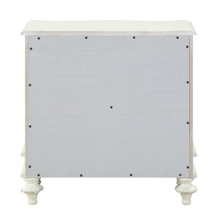 English Elm Ivory Romantic 2-Drawer Nightstand with Floral Ring Pulls, Smooth Metal Glides, Elegant Bedroom Accent B062P209005