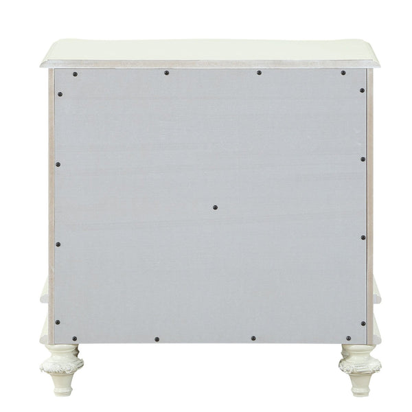 English Elm Ivory Romantic 2-Drawer Nightstand with Floral Ring Pulls, Smooth Metal Glides, Elegant Bedroom Accent B062P209005
