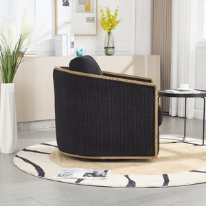 English Elm Corduroy Swivel Barrel Chair with Sturdy Wood Frame & Metal 360° Base, Plush Corduroy Comfort Pop Black W395P220274