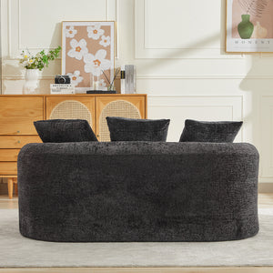 English Elm Curved Chenille Loveseat with Memory Foam Seating and Three Pillows for Compact Spaces Black W1752P361565