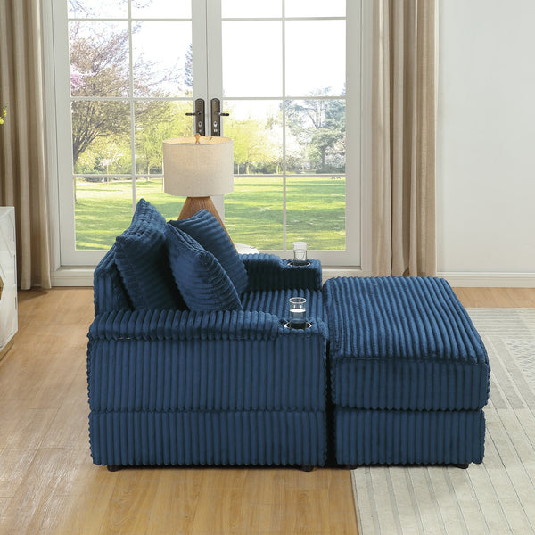 English Elm sofa Oversized Corduroy Deep-Seat Chaise with Ottoman and Lumbar Support — Plush, Sturdy Comfort Blue W1420S00013