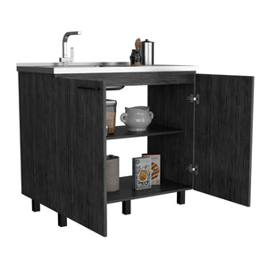 English Elm Napoles Gray Utility Sink Cabinet with Stainless Steel Countertop, Interior Shelf, Durable Legs, No Faucet Included B070S00309