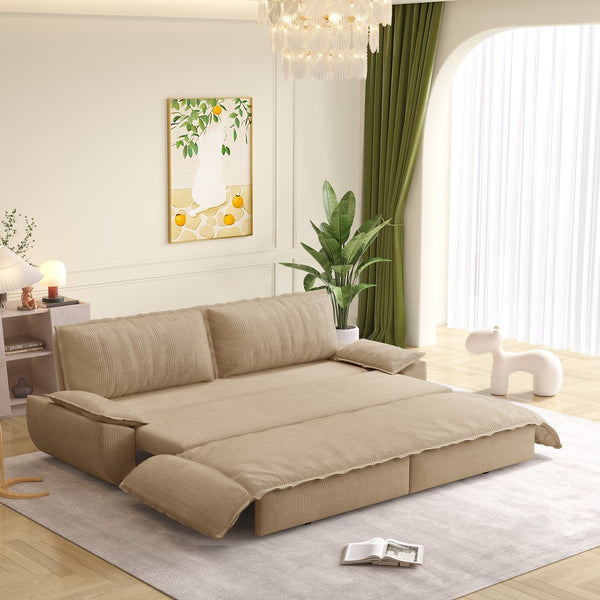 English Elm 73.2" Queen Sleeper Sofa Convertible Corduroy Loveseat for Guest Room or Living Space Camel W1885S00335