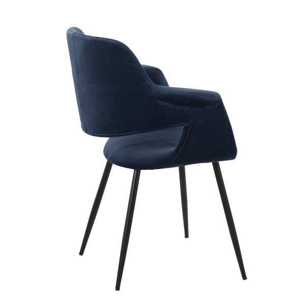 English Elm Chair Set of 2 Art Deco Blue Velvet Upholstered with Black Powder Coated Metal Frame B202P223672