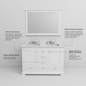 English Elm White Double Bath Vanity 48 in with White Quartz Top, Soft-Close Drawers, Chrome Faucet, Ample Storage B2731P258325