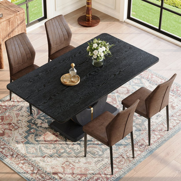 English Elm One 5 Piece Dining Set 63 Inch Table Dark Wood Grain Top with Brown Fabric Chairs W1151S04437