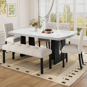 English Elm Modern Tufted Linen Dining Bench with Button-Tufted Seat and Rubber Wood Legs for Entryway Seating Beige N752P317335A