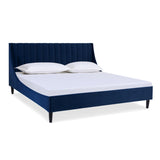 English Elm Aspen Vertical Tufted Headboard Platform Bed Set, King, Navy Blue Velvet