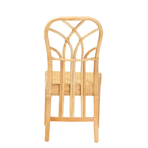 English Elm Mid-century Modern Solid Wood Woven Rattan Dining Chair for Organic Warm Interiors B2750P420370