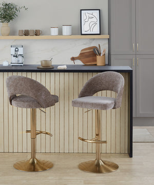 English Elm Adjustable Velvet Swivel Barstools with Chrome Base for Kitchen or Home Bar Set of 2 B202S01998