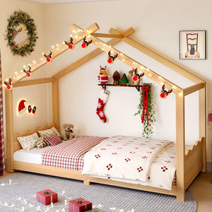 English Elm Twin House Frame Floor Bed Solid Pine Kids Room Montessori Low Profile Play Nook W1580P387836