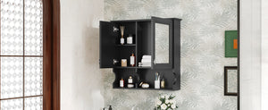 English Elm 30 30 Inch Mirror Medicine Cabinet with Half-Moon Design, Soft-Close Hinges, Open Shelf & Solid-Wood Frame Black N710P322812B