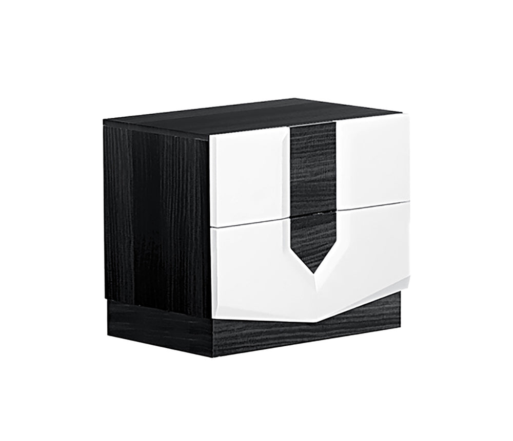 English Elm VIOS Zebrano White HG Nightstand with High-Gloss Finish, Solid Wood & MDF Accent, Contemporary Design B201P215811