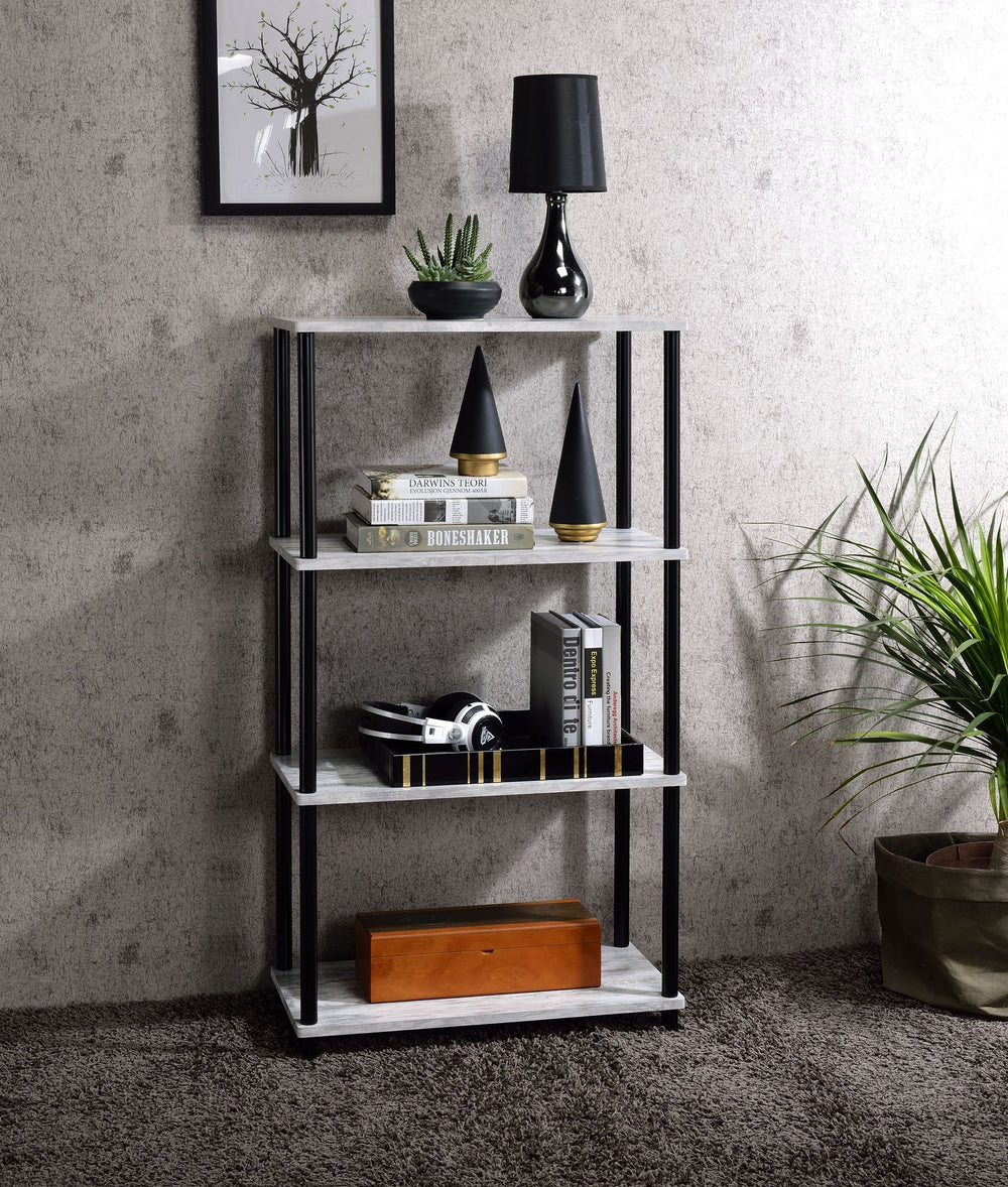 English Elm Nypho Industrial 4-Tier Bookshelf in Antique White & Black Finish - Metal Frame, 24"x12" Shelves, KD Design B2726P282387
