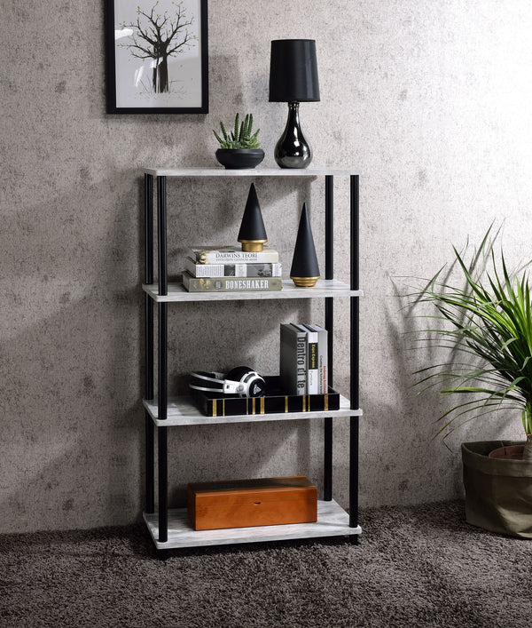 English Elm Nypho Industrial 4-Tier Bookshelf in Antique White & Black Finish - Metal Frame, 24"x12" Shelves, KD Design B2726P282387