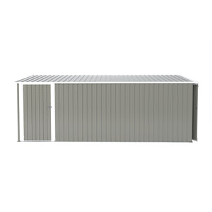 English Elm Campcraft Galvanized Steel Outdoor Storage Shed with Lockable Doors and Four Air Vents Light Gray W1598S00023
