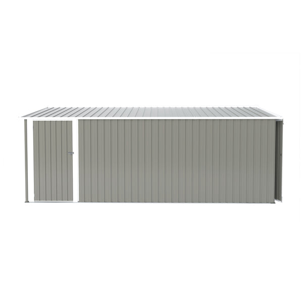 English Elm Campcraft Galvanized Steel Outdoor Storage Shed with Lockable Doors and Four Air Vents Light Gray W1598S00023