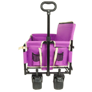 English Elm 3-in-1 Convertible Folding Wagon with 500lb Steel Frame and All-terrain Swivel Wheels Purple W2932P390459