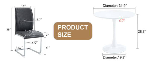 English Elm Table And Chair Set - Hourglass-Shaped Round Table With 4 Ergonomic Dark Gray Pu Chairs For Dining W1151S03537-GIGA