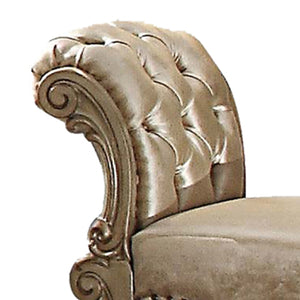 English Elm Gold Patina Rolled Back Vanity Stool with Button Tufting, Nailhead Trim & Scrolled Antique Legs B062P208997