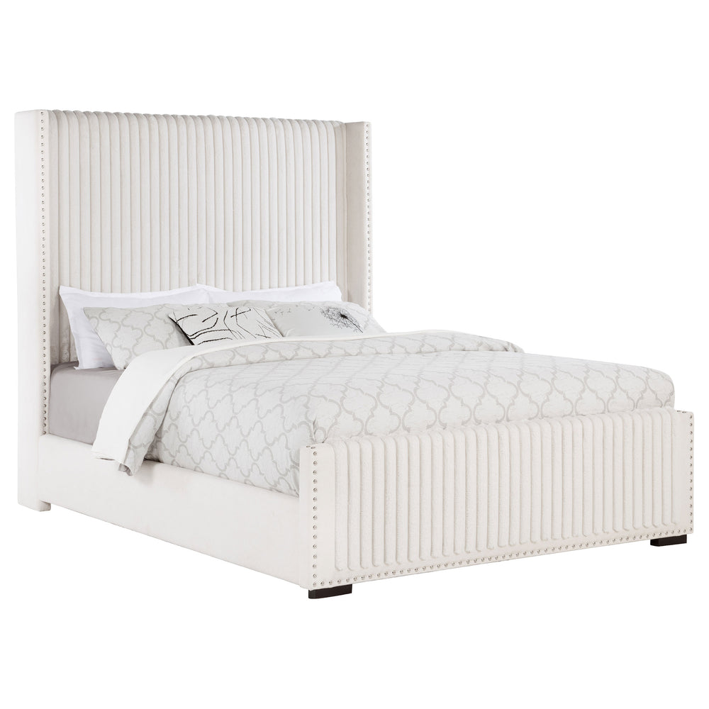 English Elm Ian Wingback Queen Bed Channel Tufted Headboard Nailhead Trim Glam Upholstered Frame B062P447939
