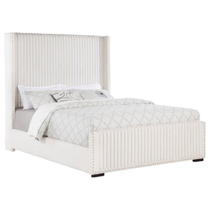 English Elm Ian Wingback Queen Bed Channel Tufted Headboard Nailhead Trim Glam Upholstered Frame B062P447939