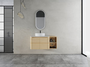 English Elm 42'' Modern Wall-Mounted Bathroom Vanity With Soft-Close Doors, Ceramic Sink & Ample Storage Solutions W999S00473