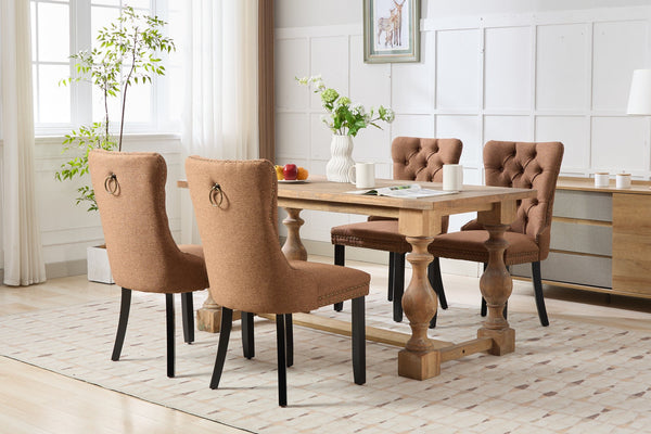 English Elm Nikki Tufted Flax Linen Dining Chair with Solid Wood Frame, High-Rebound Cushion, Nailhead Trim Coffee W1143P233649