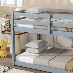 English Elm Solid Wooden Twin Over Twin Bunk Bed In Grey - Durable Rubberwood, Reinforced Slats & Built-In Ladder W504P191663-GIGA