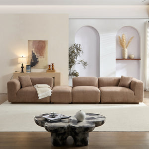 English Elm Modern Minimalist Polyester Sectional Sofa with Ottoman for Open Concept Living Spaces Camel W2085S00098